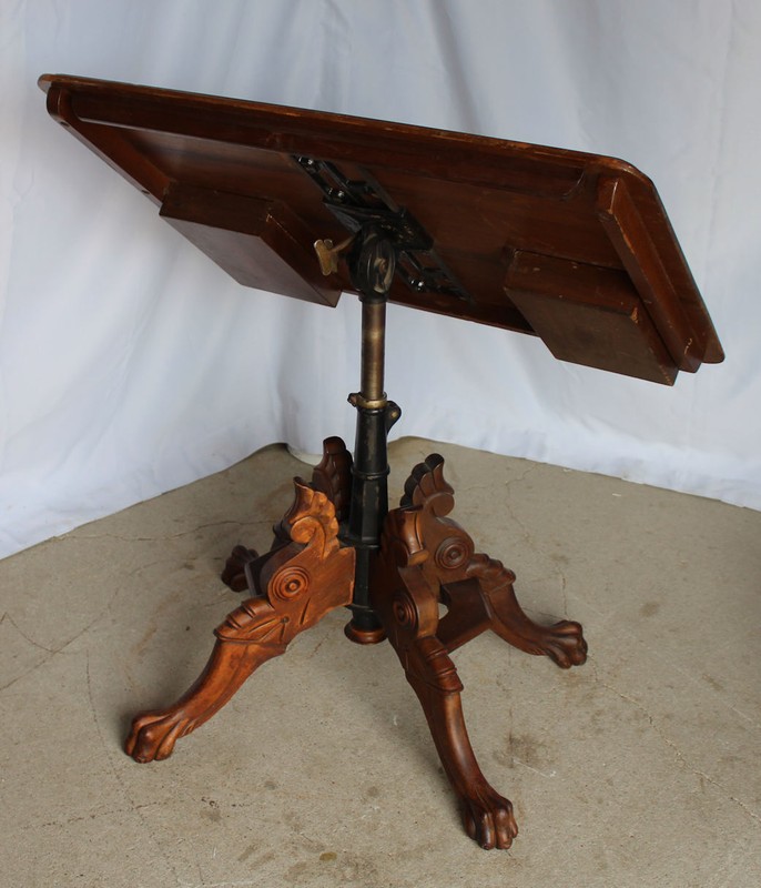 Antique Victorian Walnut Rotary, Adjustable, Sliding Top, Folding Table patented gallery