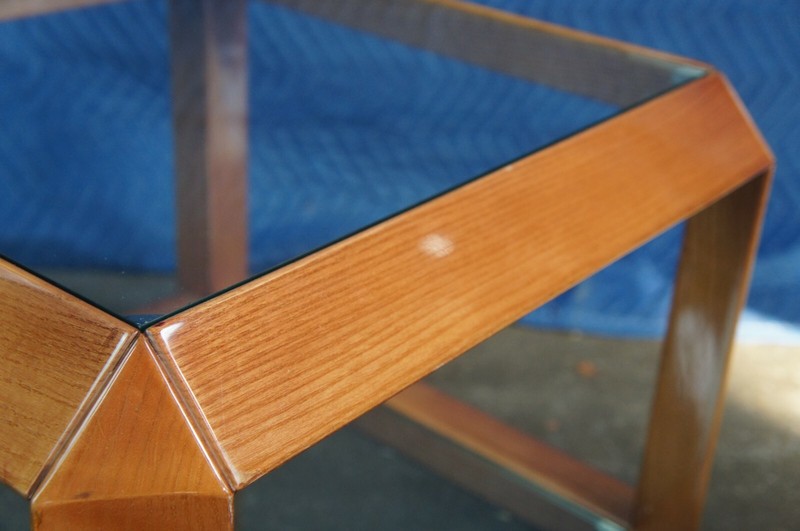 Mid Century Italian Modern Wood & Glass Square Cube Side End Table Minimalist gallery