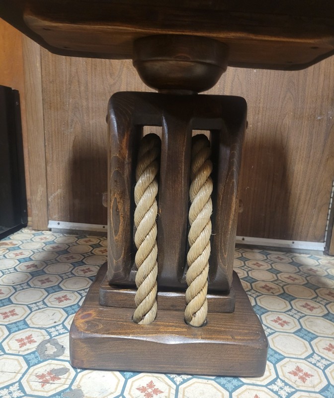 Rare Vintage Coastal/Nautical Block Design End/Side Table W/Ship Pulley & Rope gallery