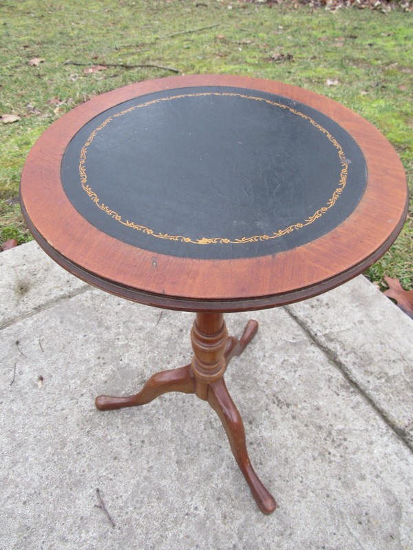 Antique pedestal side stand SOLID WALNUT round table old ESTATE SALE leather gallery