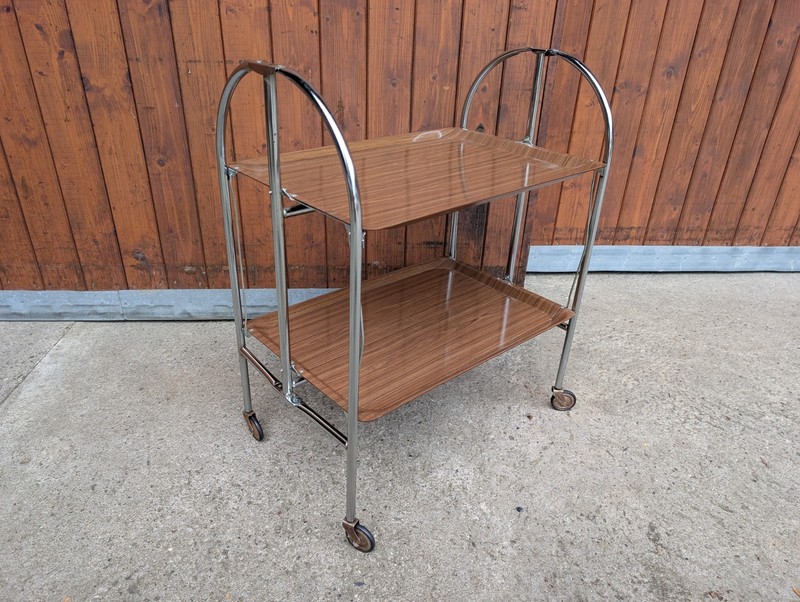Dinett Side Tea Cart Table Side Table Walnut Brown Bar Chrome 1970s 21