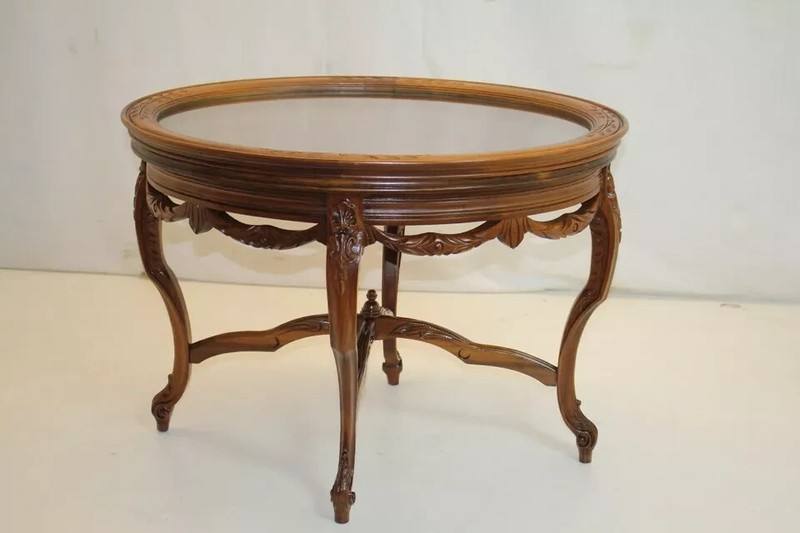 French Louis XV Walnut Lift Top Tray Tea Side End Table with carved swags Apron gallery