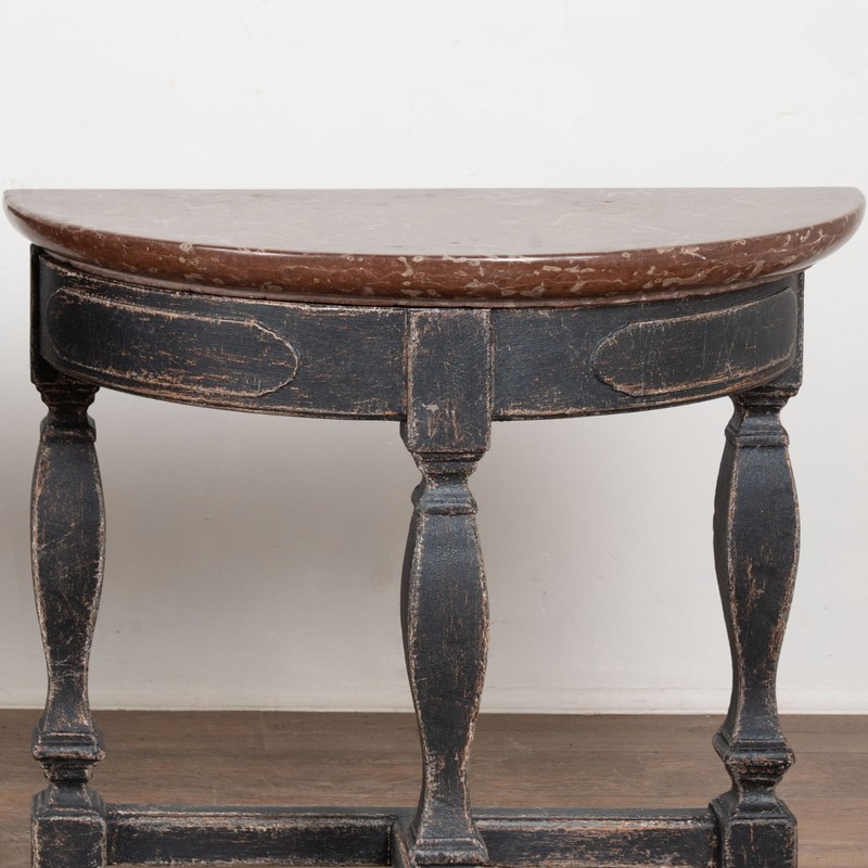 Pair Early 19th Century Swedish Baroque Stone Top Demilune Console Tables gallery