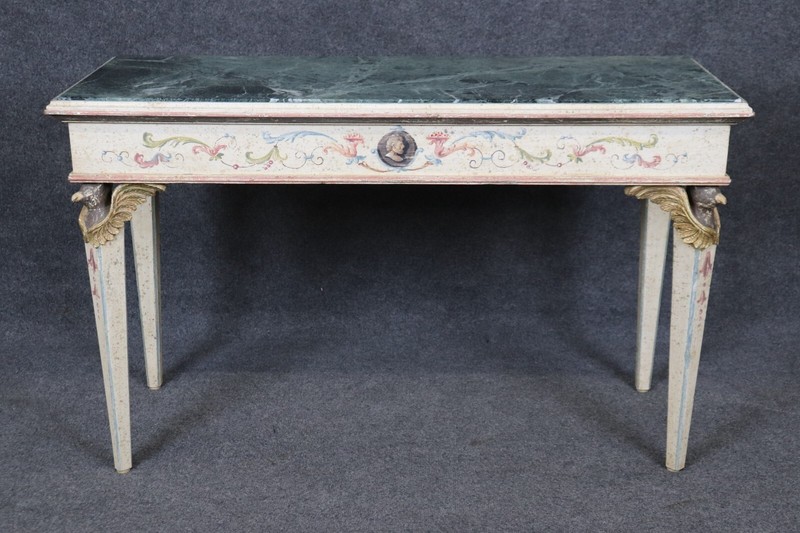 Italian Neoclassical Paint Decorated Carved Eagle Verdi Marble Console Table