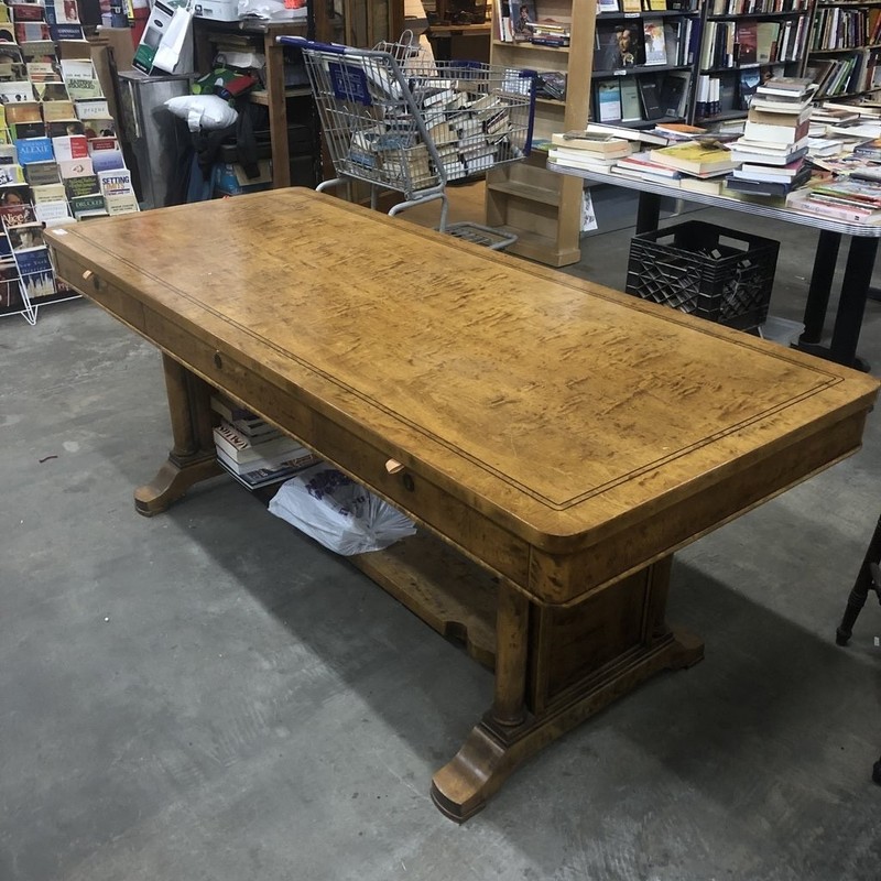Vintage Tiger Maple Trestle Style Library Console Table gallery
