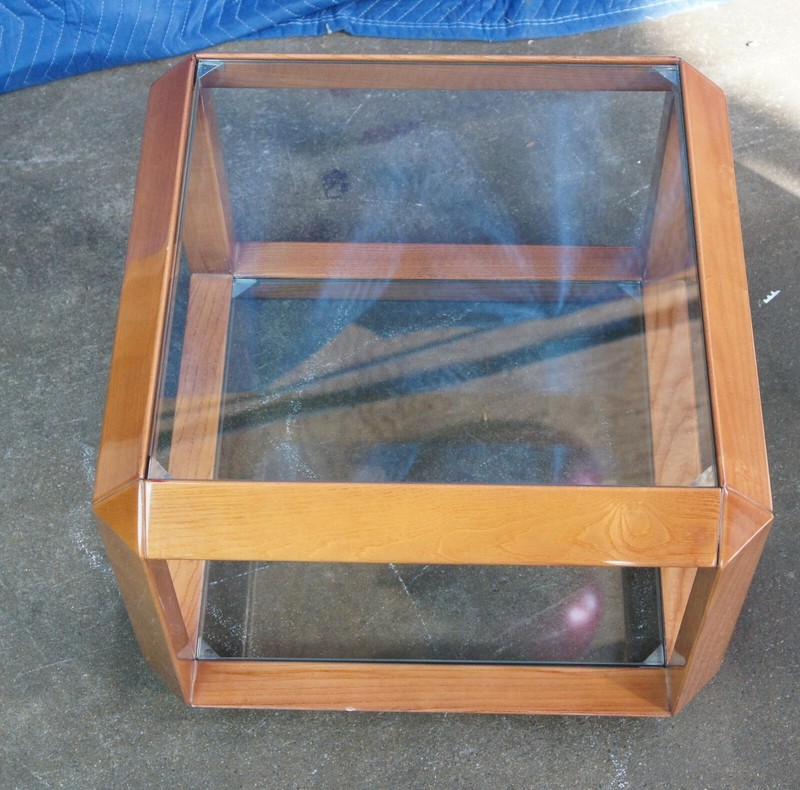 Mid Century Italian Modern Wood & Glass Square Cube Side End Table Minimalist gallery