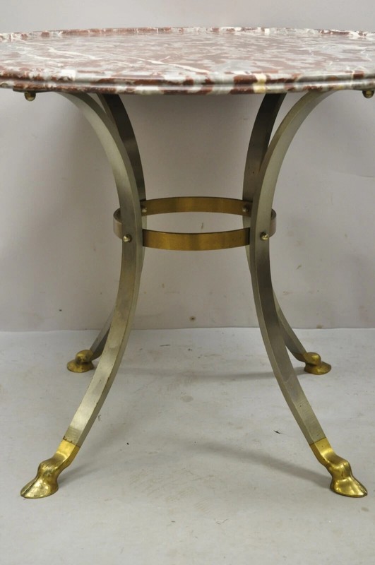 Maison Jansen Style Italian Neoclassical Brass Hoof Foot Marble Top Center Table gallery