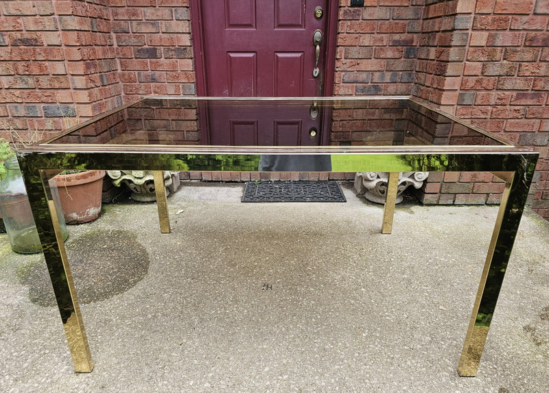 VINTAGE DINING TABLE D.I.A. BRASS & SMOKED GLASS EXTENSIONS TABLE DIA DESIGN INS gallery