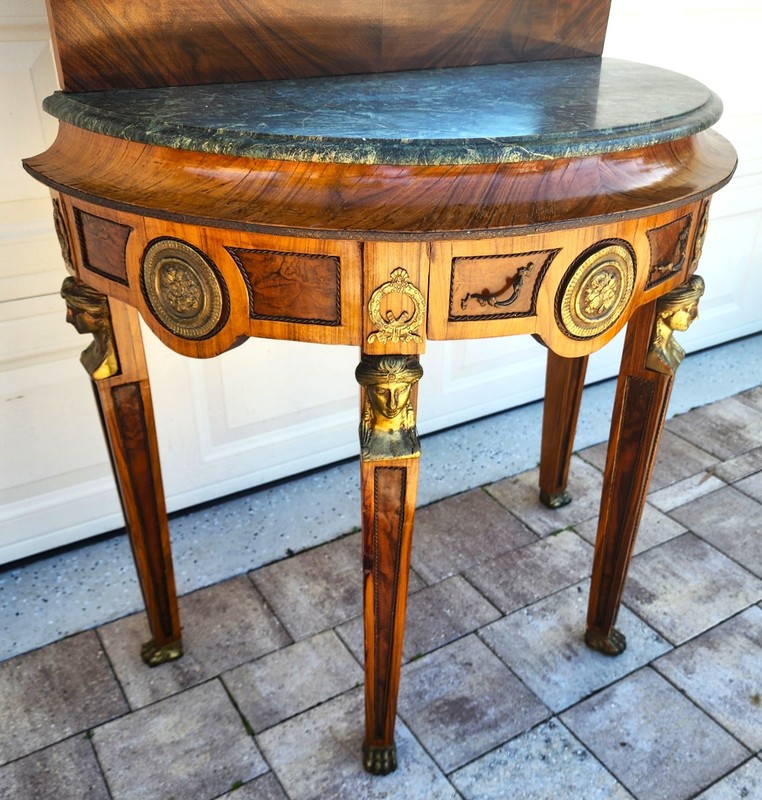 French Empire Style Console Marble Entry Table & Mirror gallery