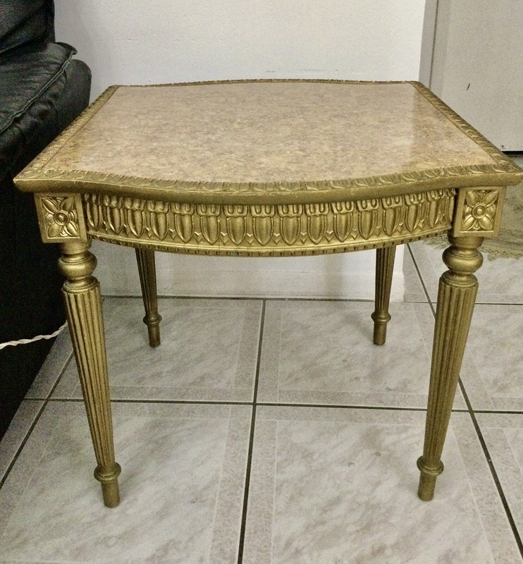 Modern Louis XVI Style Giltwood Side Table-Faux Marble Top-