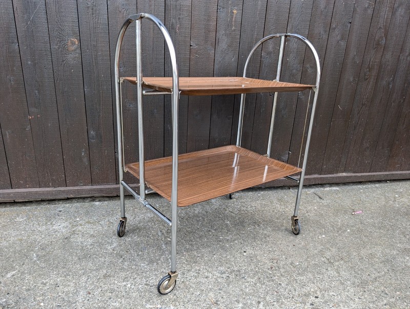 Dinette Serving Cart Tea Cart Table Side Table Walnut Bar Chrome 70s WOW 13