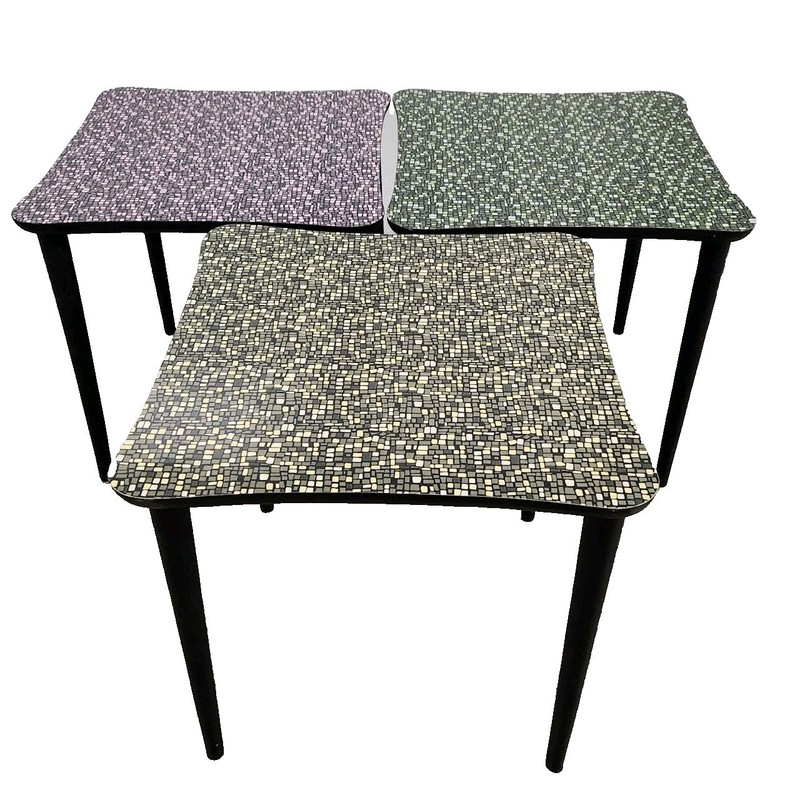 MCM 1950’s Atomic Geometric Mosiac Nesting Stacking Tables Set Of Three gallery