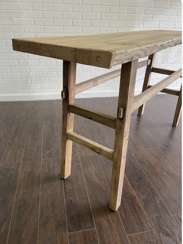 Vintage Elm Wood Console with amazing antique patina. 62.5” L x 16.75”W x31.75”H gallery