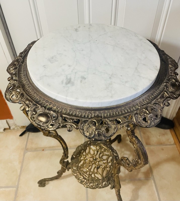 Antique French Art Nouveau Two-Tier Brass Italy Marble Plant Stand Side Table gallery