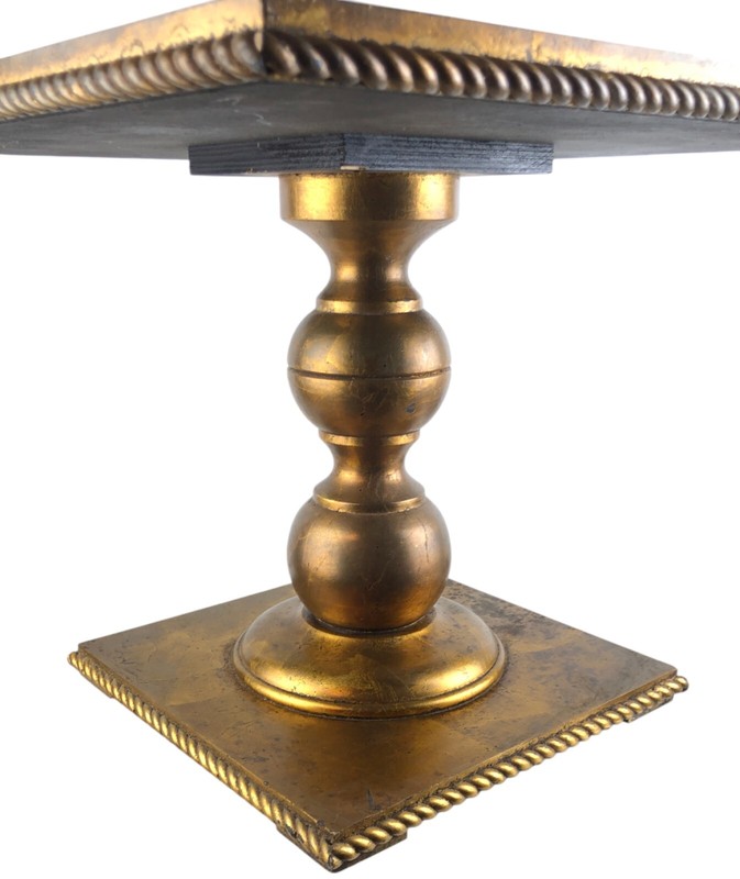 MId Century Giltwood Pedestal Side Table with Rope Twist Edging 19 x 19 x 16" gallery