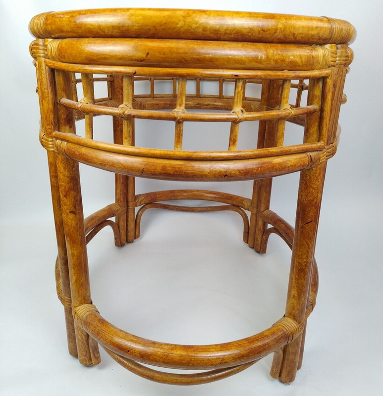 Oval Rattan & Glass Side Table 23" Clover Tiki Bamboo MCM Hollywood Regency gallery