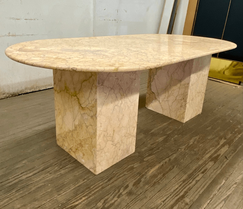 Mid Century Oval Living Room Dining Table Peach Marble gallery