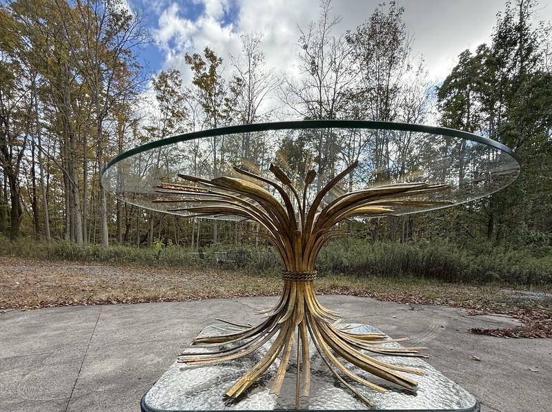 MCM Coco Chanel Wheat Sheaf Hollywood Regency Italy Gold Metal Gilt coffee table gallery