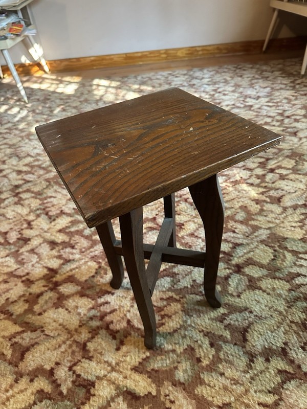 Vintage Mission Oak Plant Stand Side Table 17.5” Arts & Crafts Square Accent