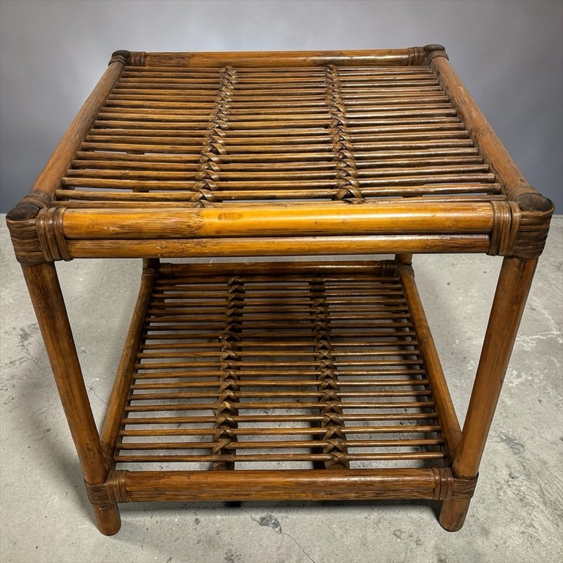 Pair Vintage Mid Century Bamboo Rattan Wicker Side End Table Stand Tiki Boho MCM gallery