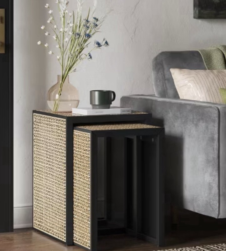 23" High Square Nesting Accent Table Pine Black/Natural - Assembly Required gallery