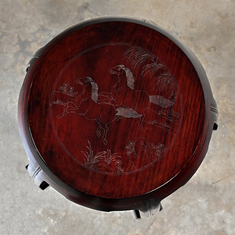 Mid 20th Century Chinoiserie Asian Rosewood Barrel Drum Table or Garden Stool gallery