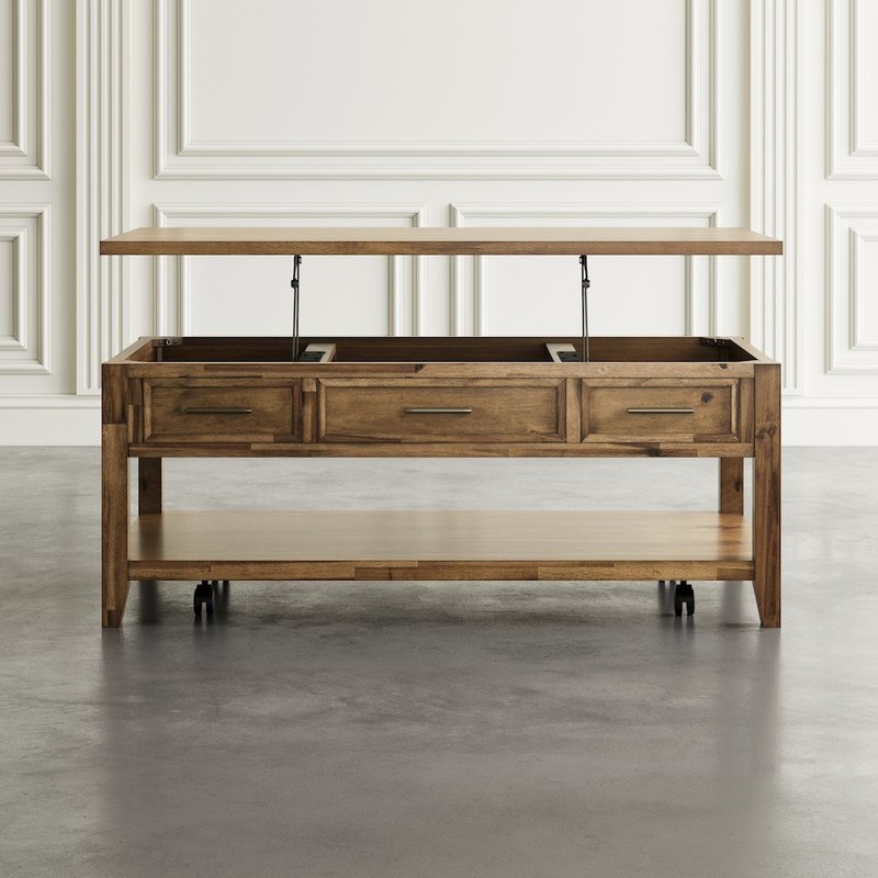 Claremont Transitional Rustic Wood Lift-Top Coffee Table with Wheels gallery