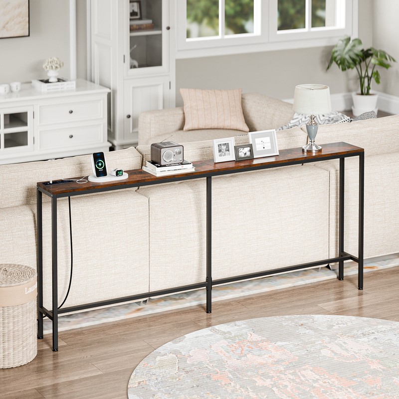 Console Table 71" Narrow Sofa Table Industrial Entryway Table with Power Outlet gallery