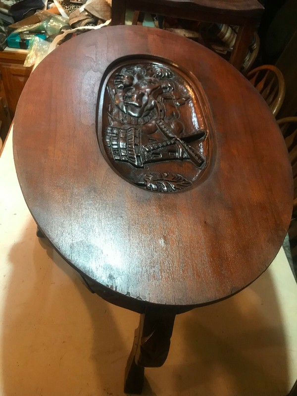 Carved Walnut Coffee Table with Glass Serving Tray (CT-137) gallery