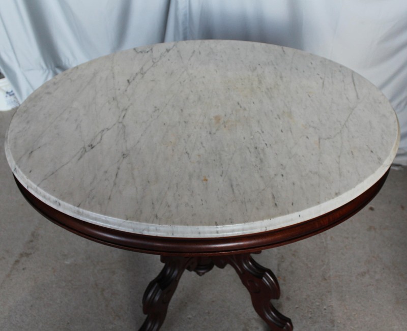 Antique Victorian Oval shaped Marble Top Walnut Parlor Table gallery