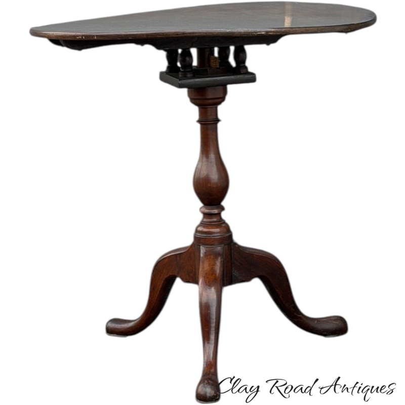 Antique walnut Queen Anne tea table 1760 18th birdcage tilt pad feet country gallery