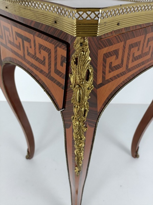 Italian Table Inlay Brass trims Vintage Louis XV style Wood Stunning marquetry e gallery
