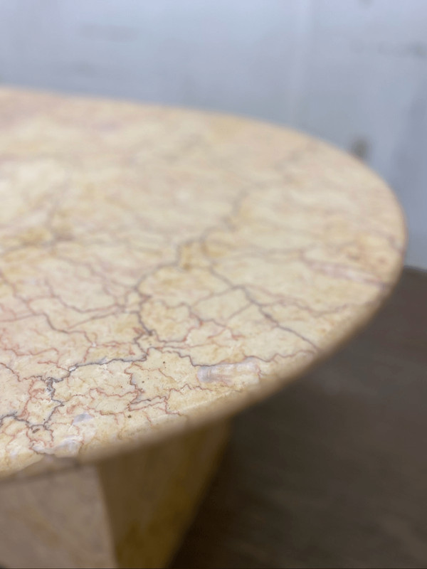 Mid Century Oval Living Room Dining Table Peach Marble gallery