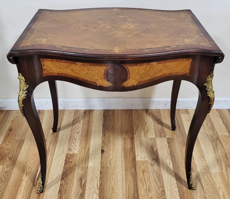 Antique AMERICAN Made FRENCH Louis XV Marquetry DROP LEAF Center TABLE Desk gallery
