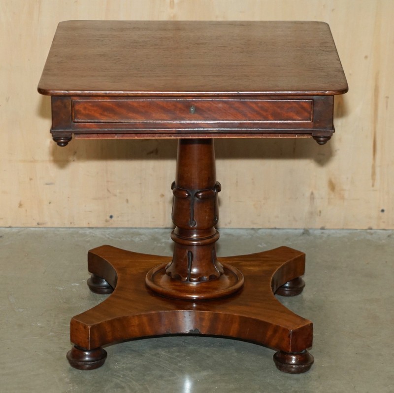 EXQUISITE WILLIAM IV CIRCA 1830 FLAMED MAHOGANY SIDE END WORK SEWING TABLE gallery