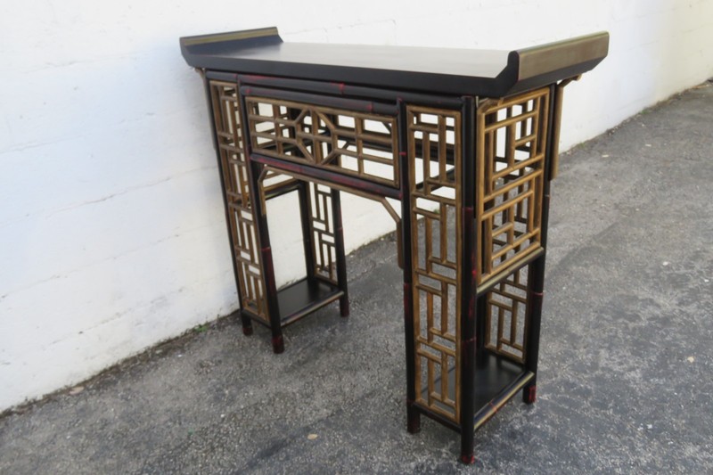 Hollywood Regency Asian Distressed Painted Small Narrow Console Entry Table 6150 gallery