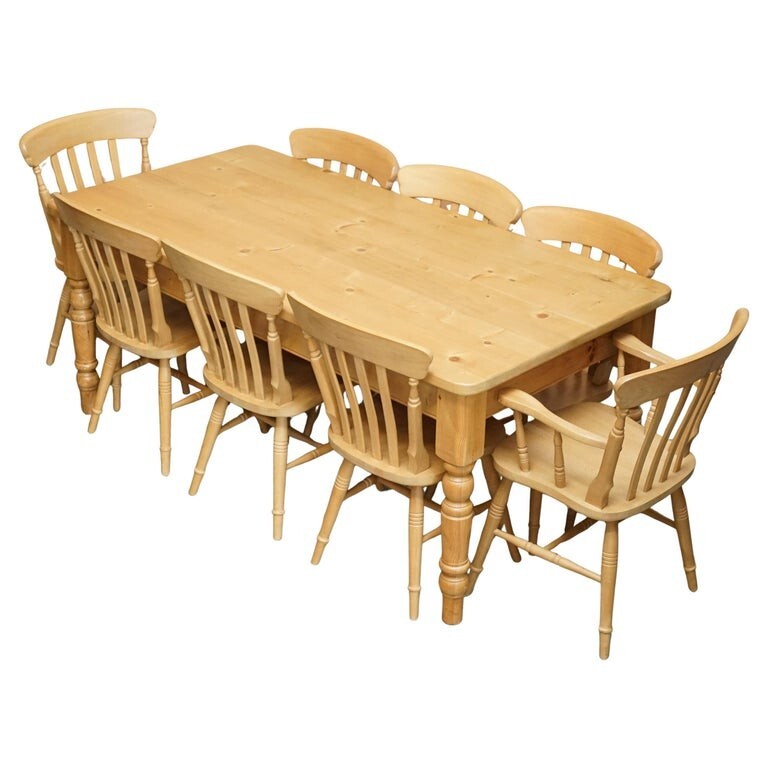 VINTAGE ENGLISH HERITAGE PINE DINING TABLE & EIGHT WINSOR CHAIRS SUITE 8