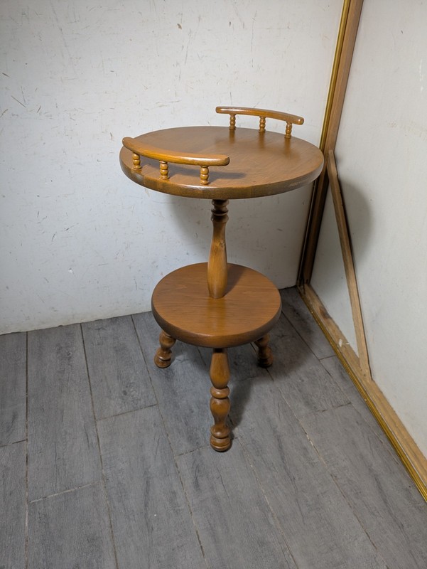 Vintage Rustic Country Wood Round Pedestal Table Telephone Plant Stand Gallery gallery