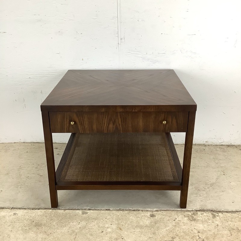 Mid-Century End Table with Drawer and Woven Shelf gallery