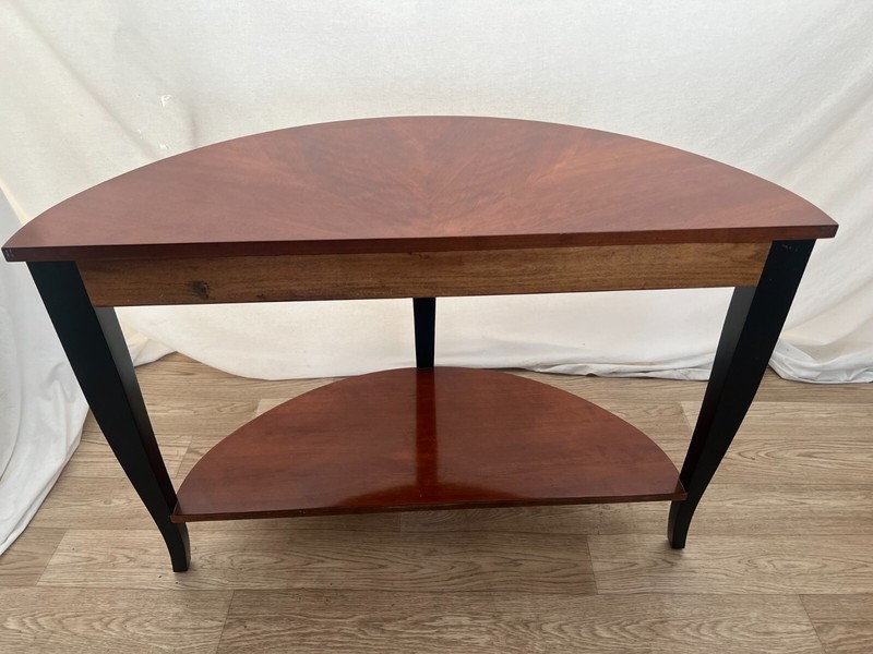Vintage Ethan Allen Demilune Console Table Mahogany Top and Bottom Shelf gallery