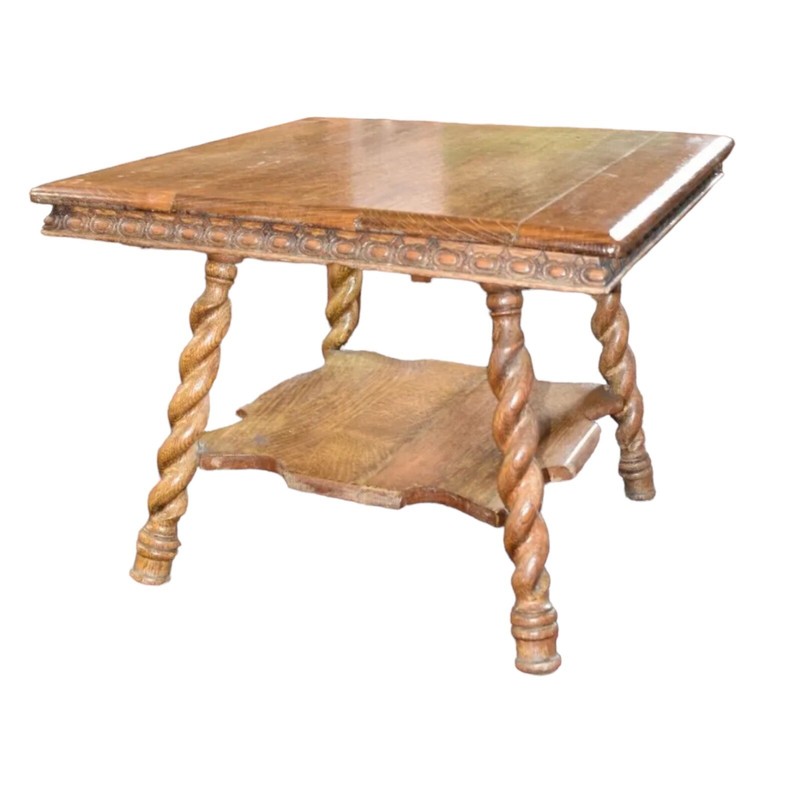 Antique Oak Side Table-Wood Stand with Barley Twist Legs