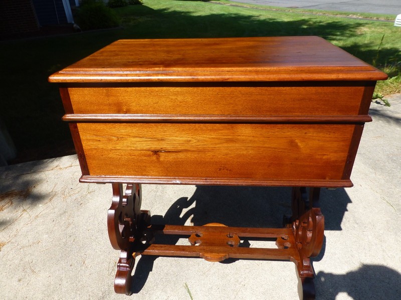 AMERICAN ROCOCO WALNUT 2 DRAWER SEWING STAND TABLE c1860 gallery