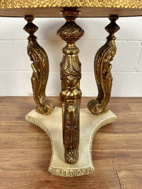 Italian Hollywood Regency Marble Top Side Table /w Brass Accents gallery