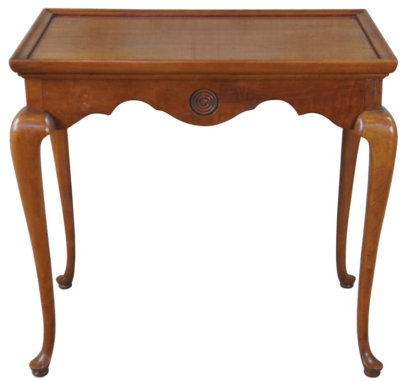 1967 Thomasville Furniture Queen Anne Cherry Side Tea Table Pull Out Trays Vtg