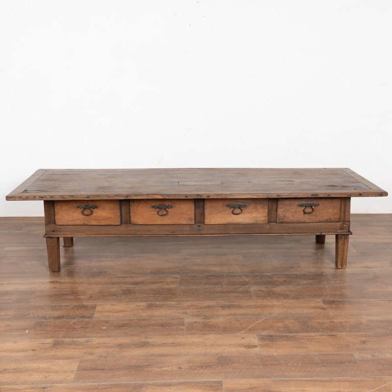 19th Century French Oak Coffee Table with Four Drawers gallery