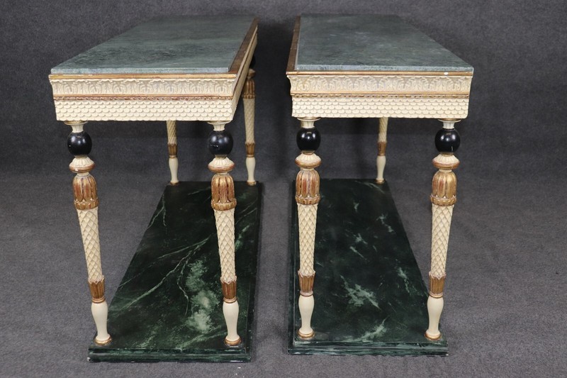 Rare Pair of Marble and Faux Marble Paint Decorated Console Tables Manner Jansen gallery