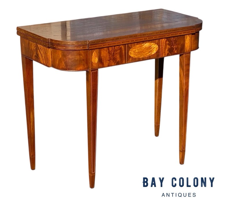 Antique Hepplewhite Style Mahogany & Satinwood Card Table / Console Table gallery