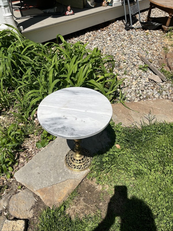 Marble & Brass Plant Stand Pedestal Accent Table Price Regency