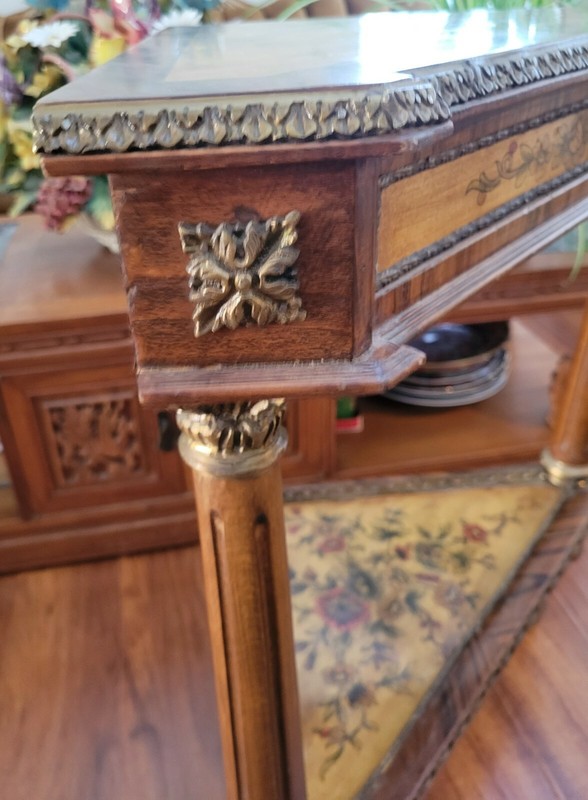 Italy Brass Mount Corner Table Planter Stand Ornate Hand Painted Gallery Wood! gallery