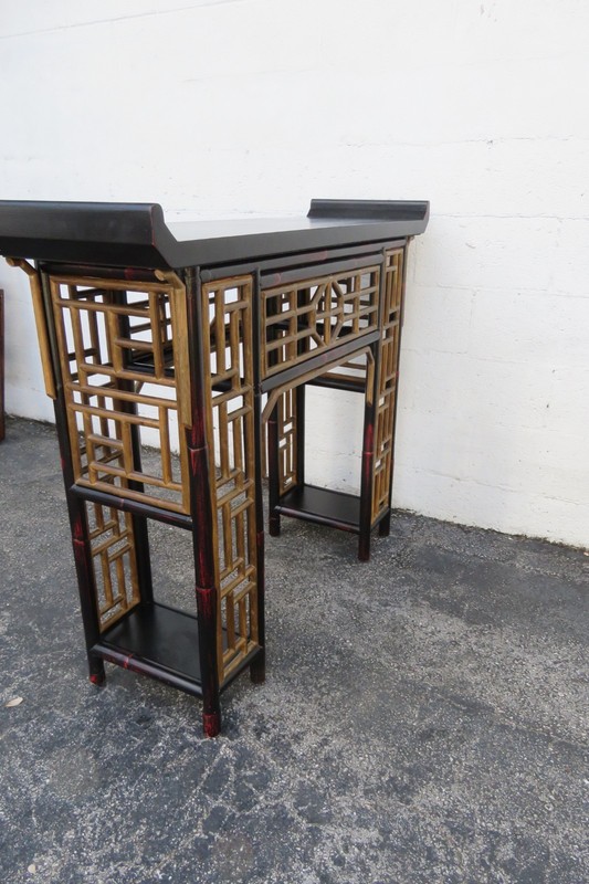 Hollywood Regency Asian Distressed Painted Small Narrow Console Entry Table 6150 gallery